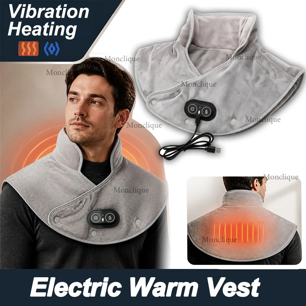 Electric Heating Shoulder Neck Pad Back Hot Compress Cushion 3-speed Heating Vibration Massage Jacket Vest Winter Massage Shawl
