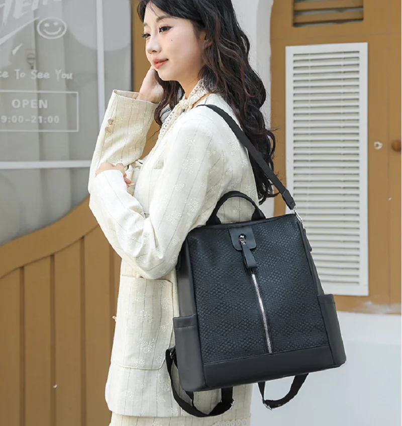 New Korean Fashion Soft Leather Large Capacity Travel Backpacks Women's Anti Theft Shoulder Bags Totes Notebook School Bag