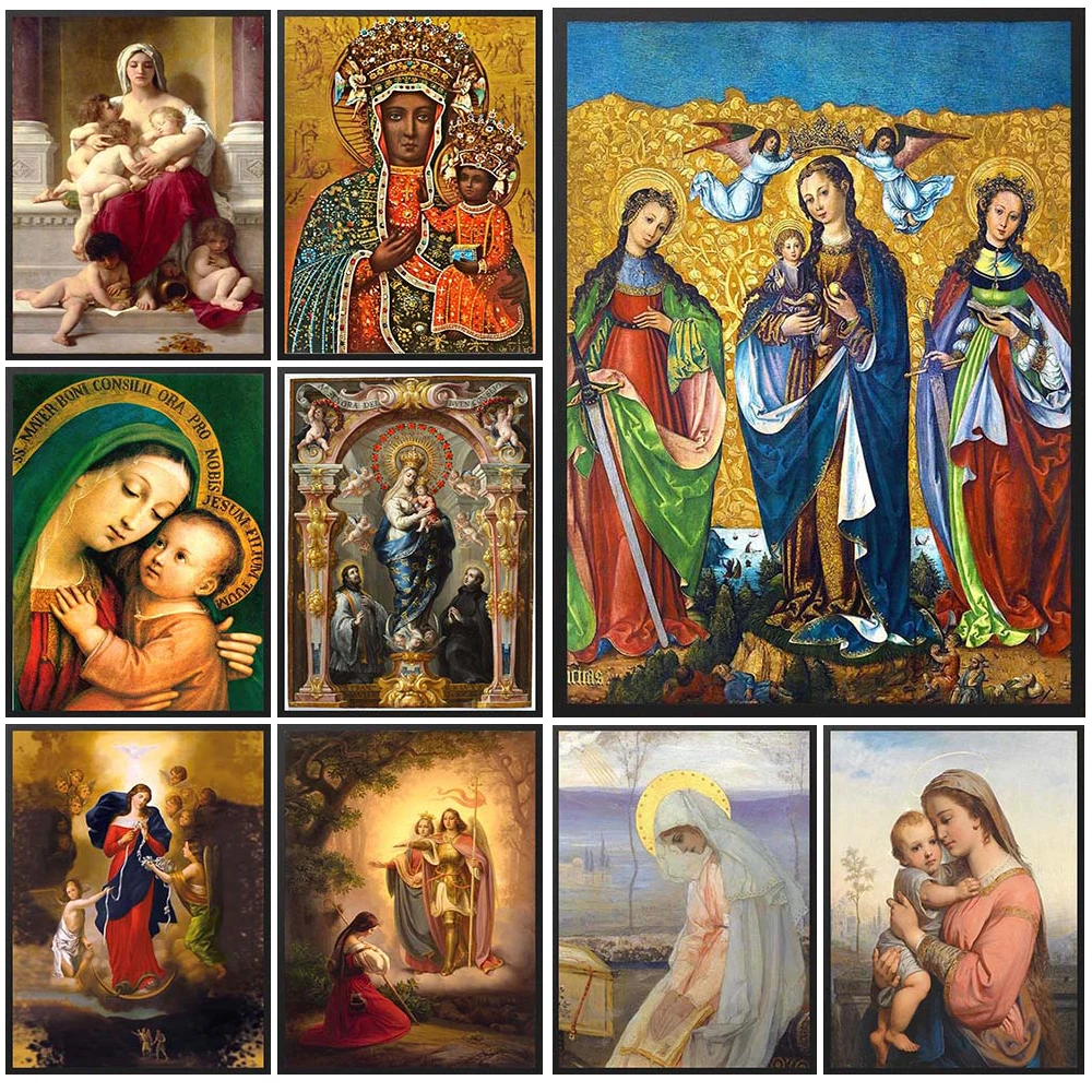 Religion Virgin Mary and Child With Saints Madonna Wall Pictures For Living Room Nordic Poster Wall Art Canvas Painting Unframed