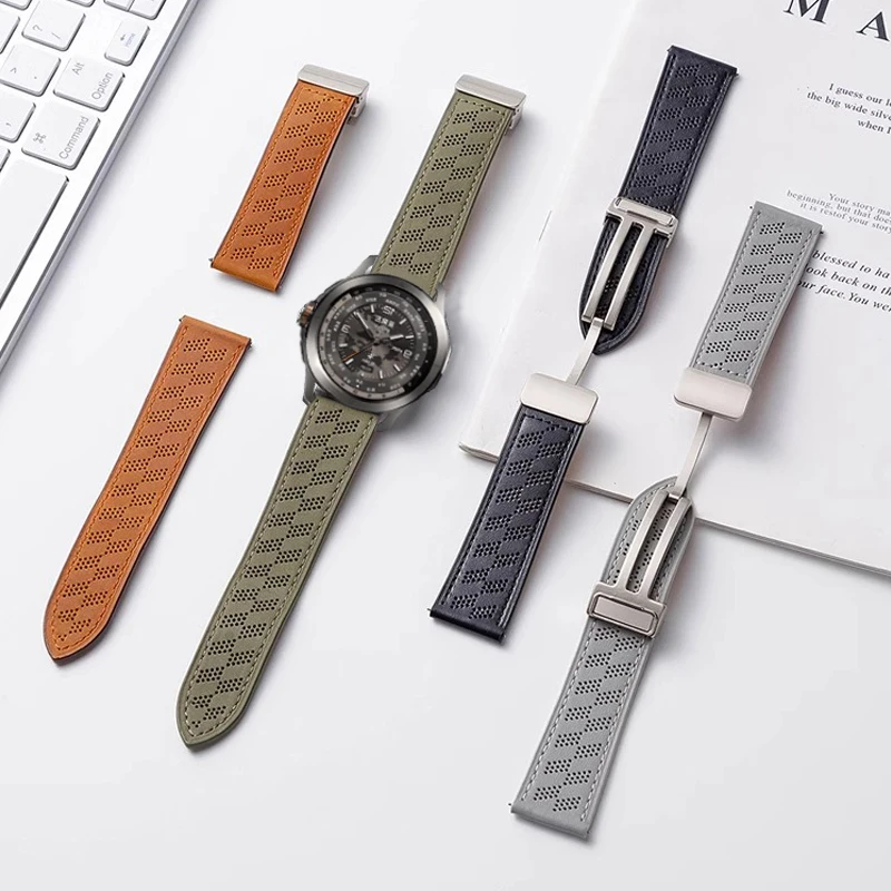 Suitable for Huawei GT2/3/4 leather strap, cowhide watch3/4pro leather magnetic folding buckle hole model 22mm