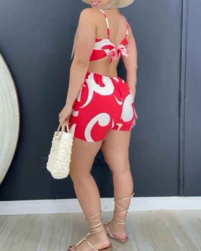 Vacation Jumpsuit Woman 2025 Summer Sexy Elegant Floral Print Spaghetti Strap Hollow-Out Romper Casual Slim Fit Beach Jumpsuit