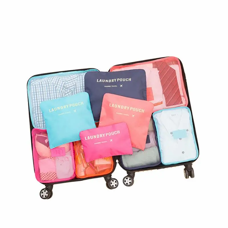 6 Pcs/Set Pink/Blue/Grey Travel Storage Bag Large Capacity Waterproof Luggage Clothing Underwear Storage Bag Bag With Zipper