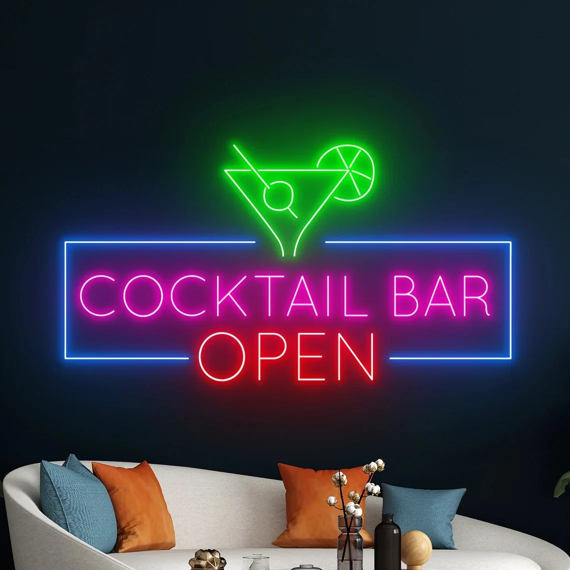 

Cocktail Bar Open Neon Sign Bar Logo LED Light Martini Neon Light Cocktail Room Wall Decor Bar Club Neon Light Drinking Led Sign