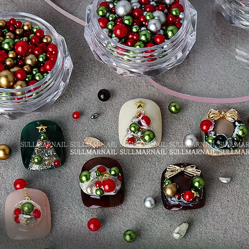 Kerstmis Gemengde Ronde Parels Kleurrijke Stereoscopische Nagels Kunst Decoratie Nagelsteentjes Nagelbenodigdheden Charme Nagelaccessoires