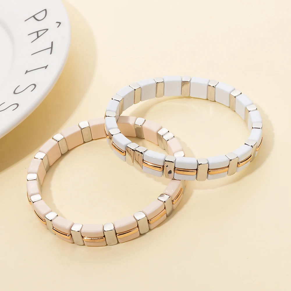 BEUTIFOR High Quality Alloy Painted Beads Women Bracelet Boho Enamel Drip Oil Elastic Bangle Women Jewelry Accessories 2024