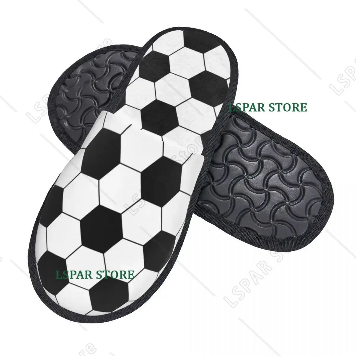 Custom Football Pattern Hexagonal Comfort Scuff Memory Foam Slippers Women Soccer Ball Bedroom House Shoes