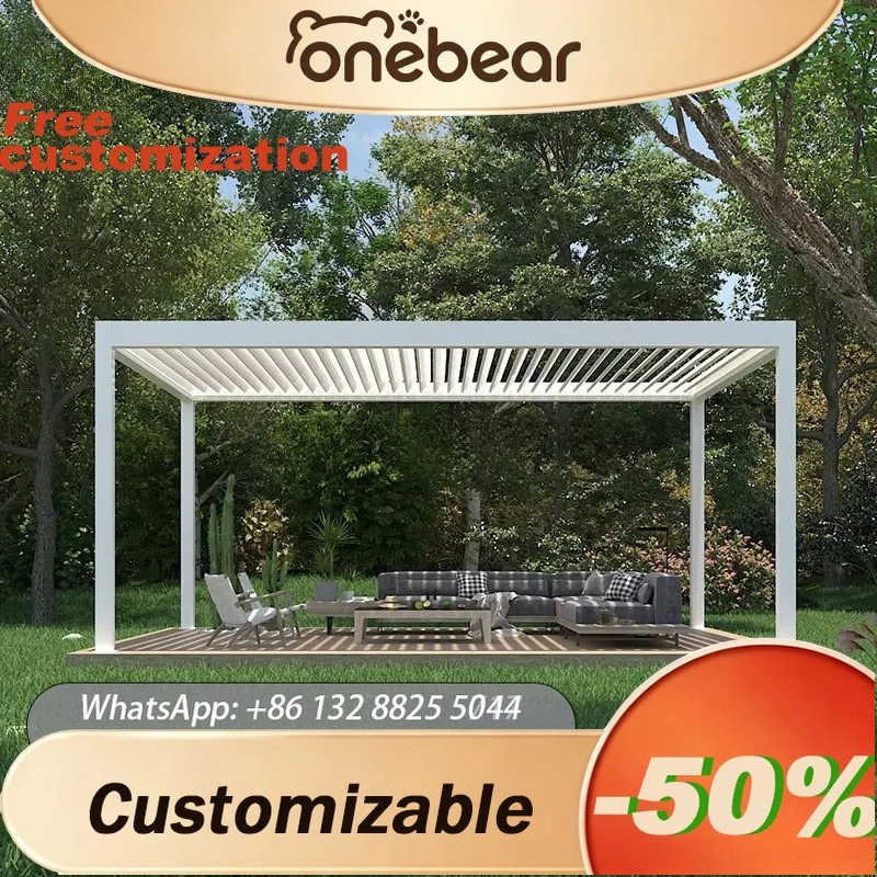 Any Size Custom Outdoor Rainproof Aluminum Gazebo With LED Lights Remote Control Rustproof Durable For Garden Patio Yard