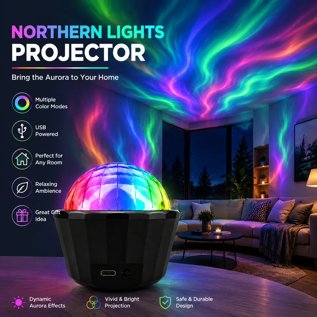 Northern Lights Projector, Colorful Aurora Galaxy Light Projector for Bedroom, Living Room & Party Decoration, Create a Dreamy S