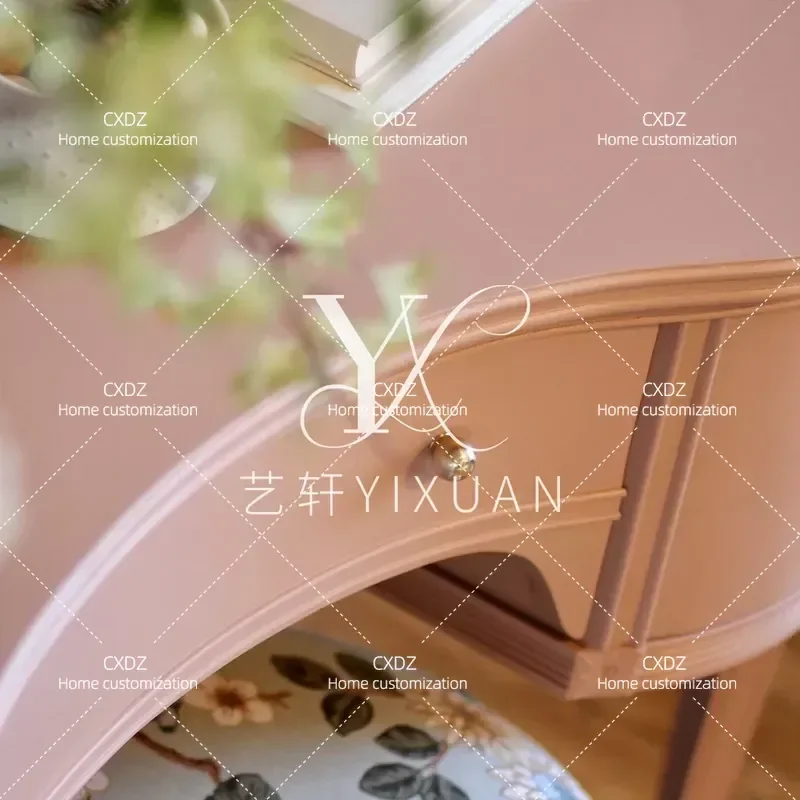 Korean Pink Dresser with Drawers Locker Frame Structure Makeup Table High End Furniture Customization