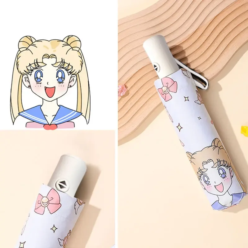 2024 Windproof Anti UV Folding Umbrella Sailor Moon Umbrella Cute Cartoon Figure Tsukino Usagi Mini Black Coating SUN Umbrellas