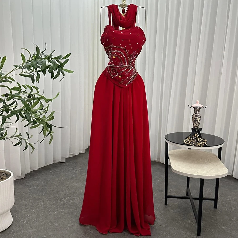 

Customized A-line Evening Dresses Floor-length Strapless Sleeveless Prom Gown Fashion Crystal Simple Stole Draped Party Gown