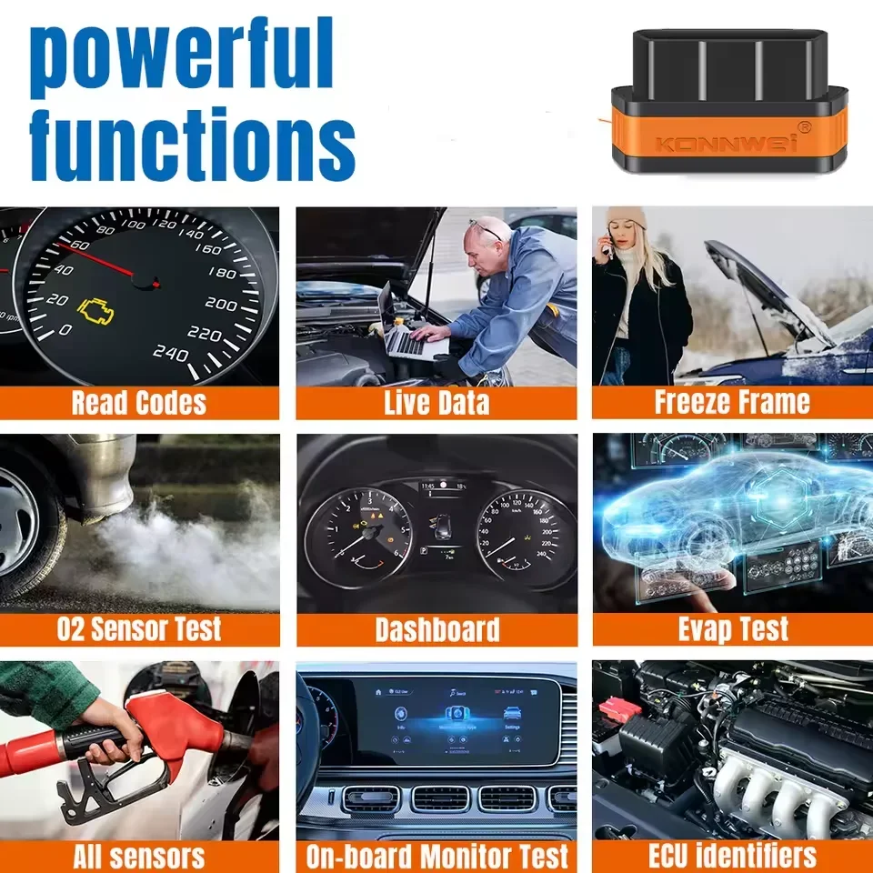 26 Durable KOWWEI  KW901 ELM327 V1.5 Bluetooth5.0 Car Auto OBD2 Scanner Android/IOS Car Diagnostic Tool Code Reader Pk Vgate ICA