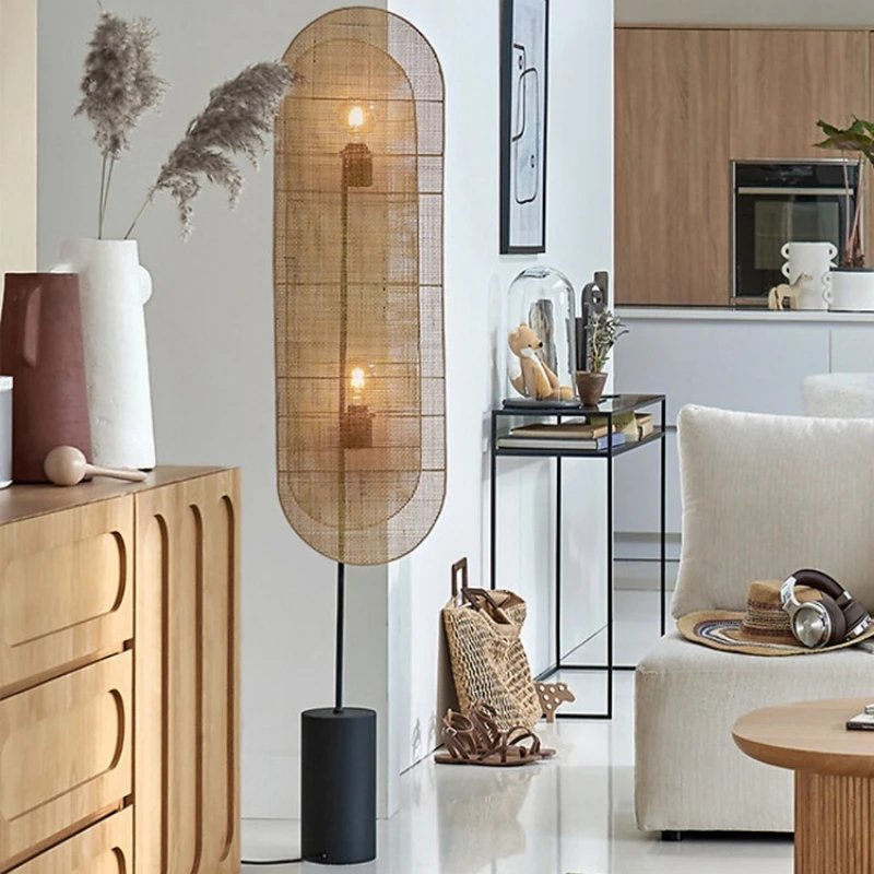 โคมไฟตั้งพื้นหวายสร้างสรรค์ สไตล์ญี่ปุ่นวาบิซาบิ สำหรับห้องนั่งเล่น บีแอนด์บี ห้องน้ำชา แสงไฟสร้างบรรยากาศ