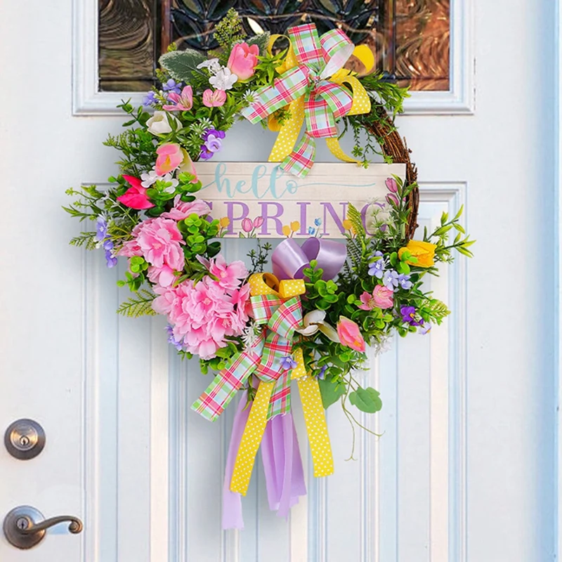 A27Q-Spring Front Door Welcome Sign,Wooden Wreath Front Porch Decor Welcome Home Sign Hanging Decoration For Farmhouse Wreath