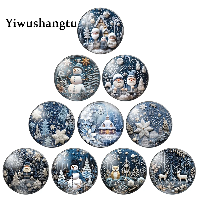 Blue Christmas Scenery Santa Claus Patterns 12mm/18mm/20mm/25mm Round photo glass cabochon demo flat back Making findings