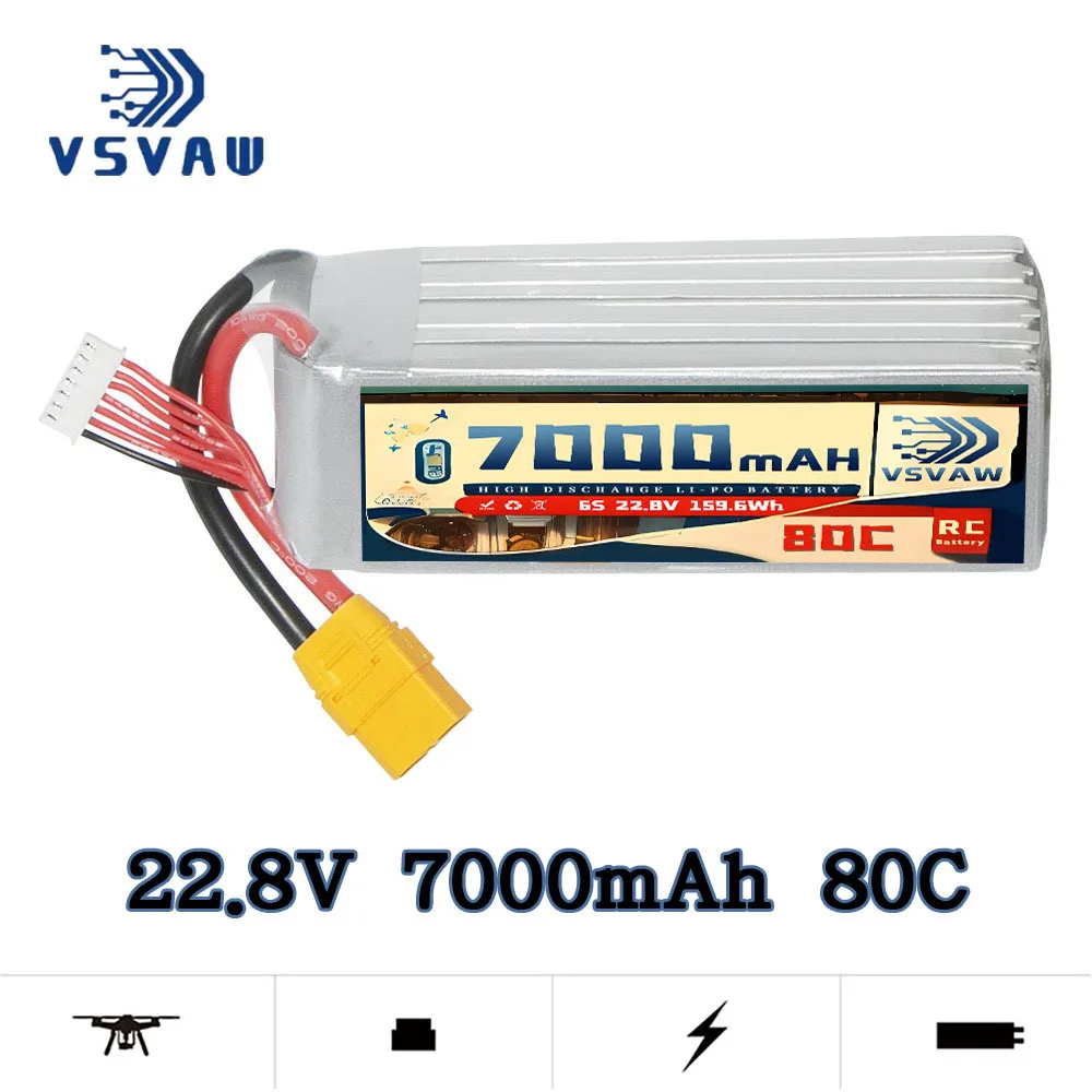 VSVAW Battery 7000mAh 6S 22.8V 80C/160C Helicopter Model FPV High Rate RC Vehicle and Vessel Model Lipo Battery HV