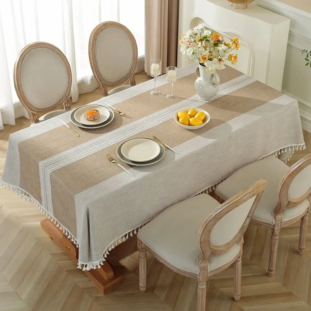 

Tassel Edge Interweaving Grid Tablecloth Rectangular Washable Coffee Table Mat Dust Cover French Rustic Holiday Decoration Cloth
