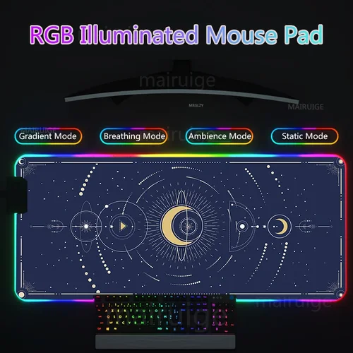 문 스타 RGB LED 백라이트 마우스 패드, 대형 마우스 패드, 게이머 귀여운 책상 매트, 카와이 XXL 게임 액세서리, 키보드 핑크 카펫 