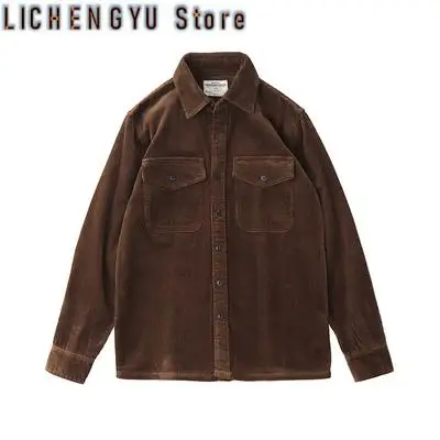 Autumn and Winter New American Retro Thick Corduroy Solid Color Cargo Shirt Men's Pure Cotton Long-sleeved Pocket Casual Blouses