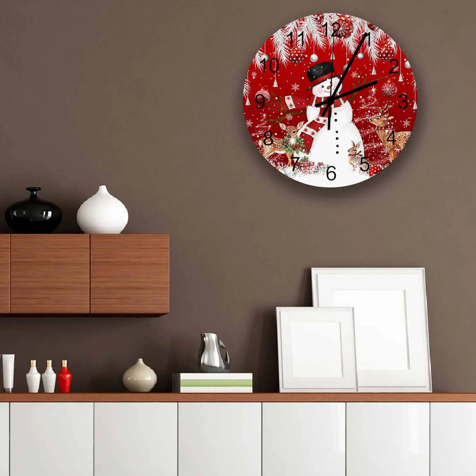 Deer Rabbit Christmas Tree Red Wall Clock Large Modern Kitchen Dinning Round Wall Clocks Bedroom Silent Hanging Watc