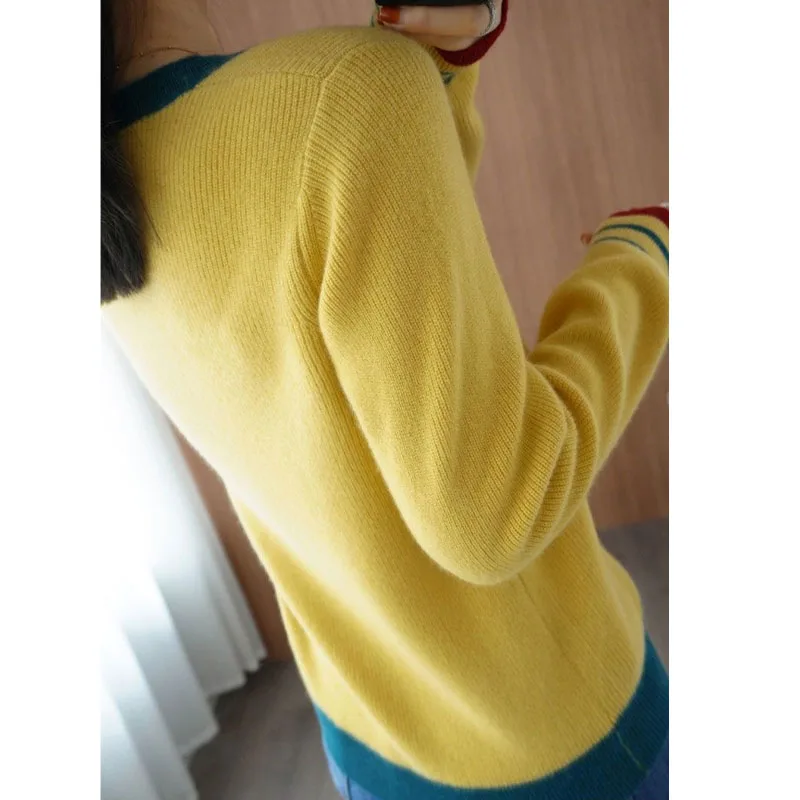 2023 New Autumn and Winter Fashion Western Round Neck Contrast Loose Sweater Temperament Commuter Thread Women's Casual Sweater