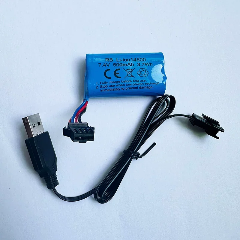 DIY 14500 500ma'h battery Remote-controlled toy car electric water gun excavator Rechargeable 3.7V 7.4V rechargeable lithium bat