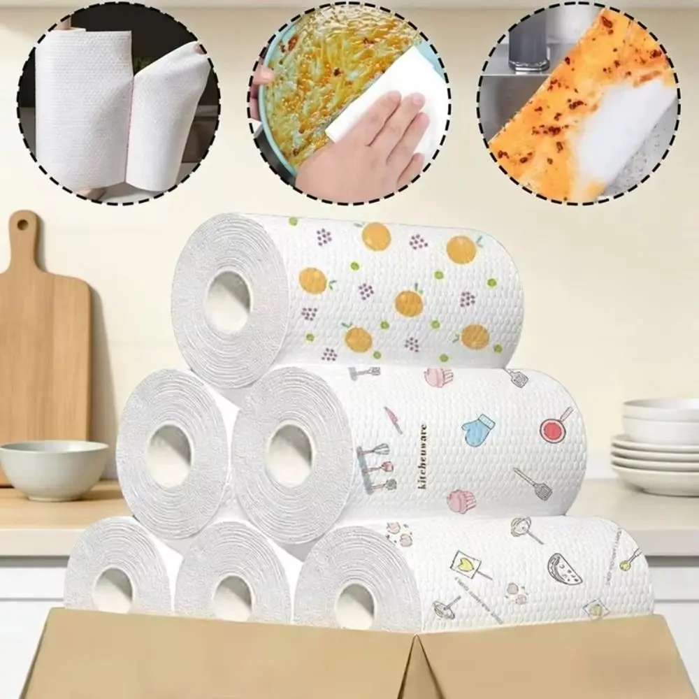 1Roll/400Sheets Non-woven Fabric One-Time Dishcloth Dry Wet Dual-Use Degreased Non-Stick Oil Cloth Thickened Washable