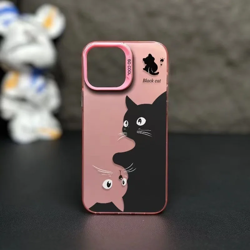 Gato bonito dos desenhos animados caso de telefone para iphone 17 caso iphone 11 12 14 15 16 pro max xs xr 7 8 plus se silicone macio claro capa