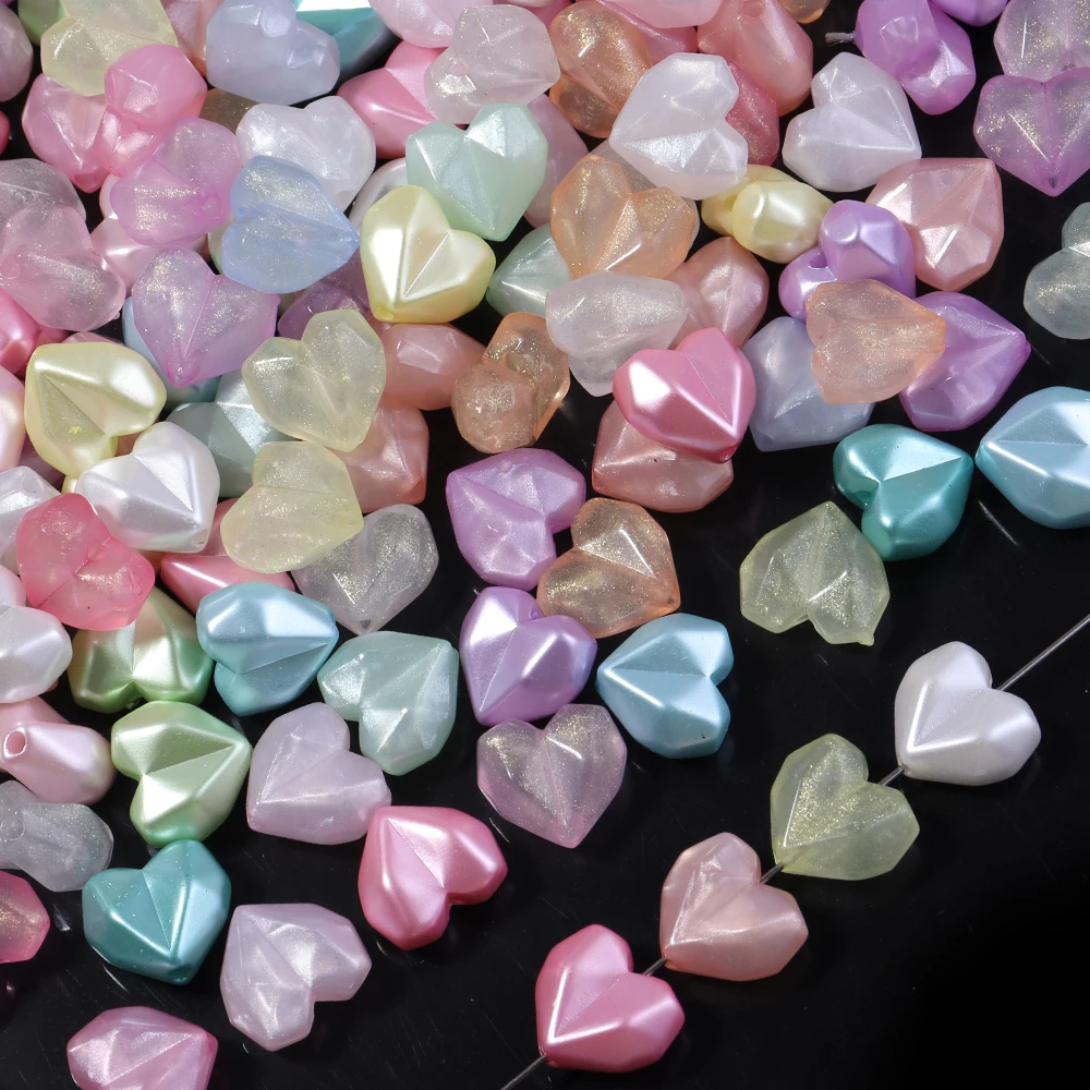 50-100 Stück 13x14mm Leuchtende Facettierte Herz-Acrylperlen Lose Abstandshalter Herzperlen für Schmuckherstellung DIY Halskette Handykette – Detail 5