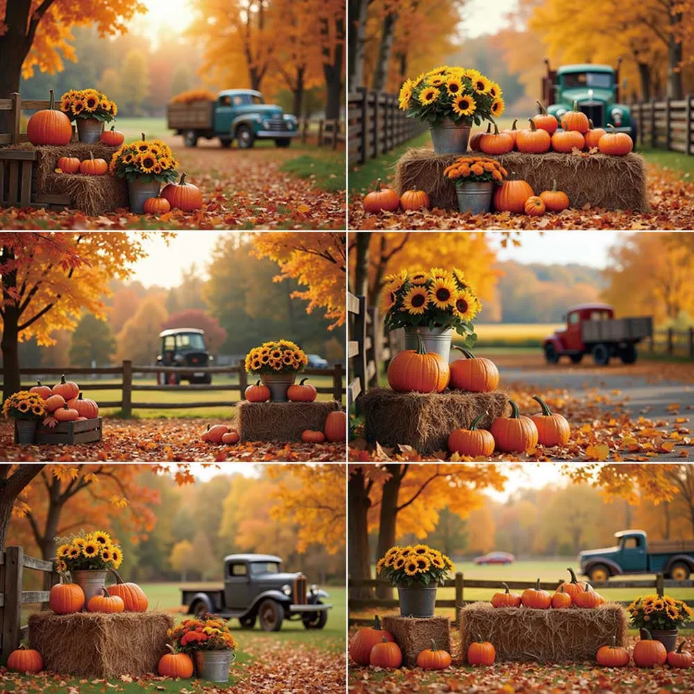 

MOON.QG Autumn Farm Photography Backdrop Scarecrow Pumpkin Haystack Photocall Background Baby Studio Photocall Props