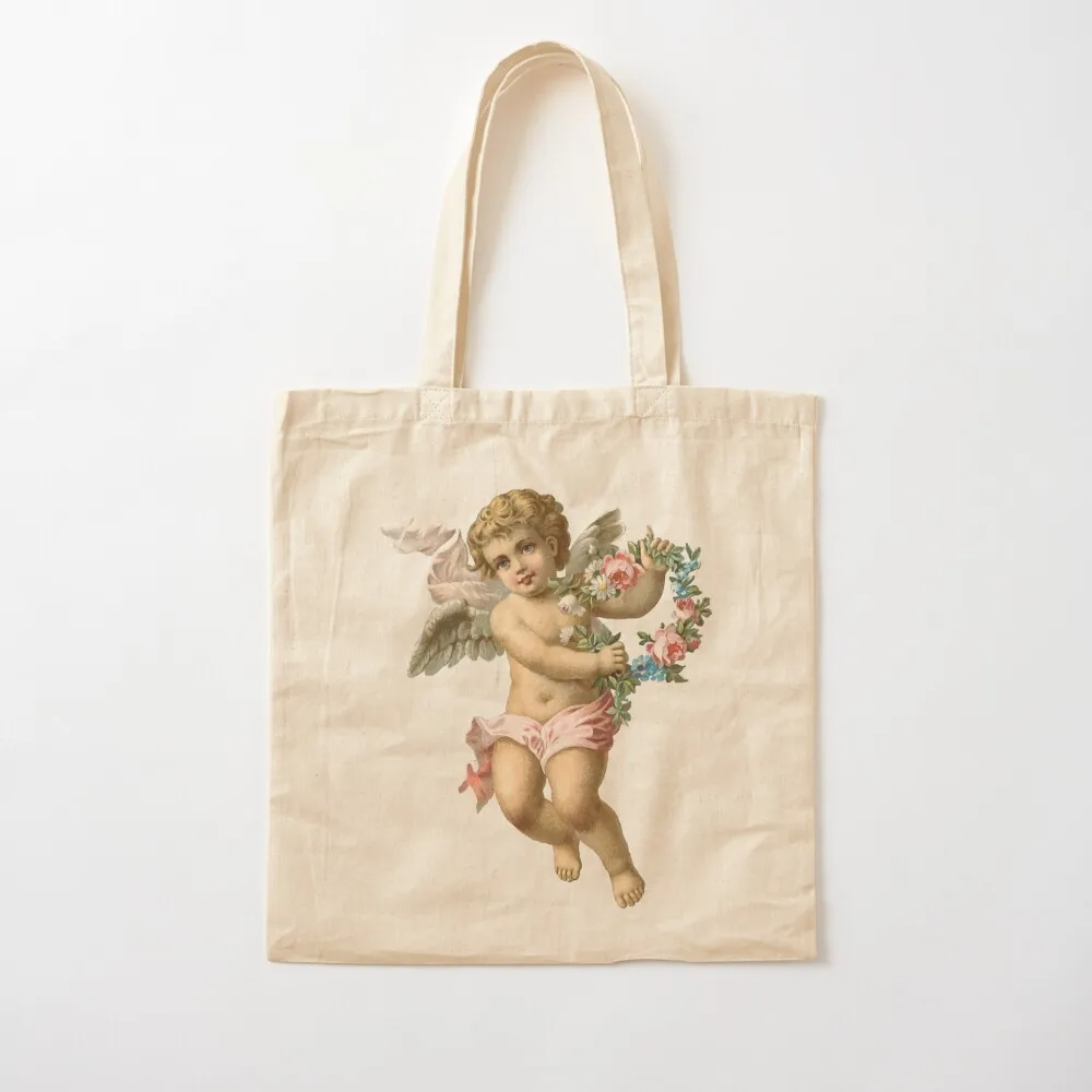 Vintage Cherub Angelic Angel With Flowers Tote Bag tote bag woman shopper bag women hand bags cloth woman Canvas Tote
