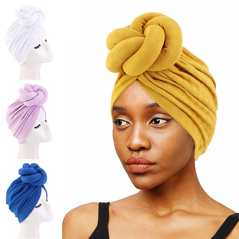 

New Muslim Women Knotted Braid Turban Hat Sleep Hijab Head Cover Wrap Cancer Chemo Beanies Cap Hair Loss Bonnet African Headwear