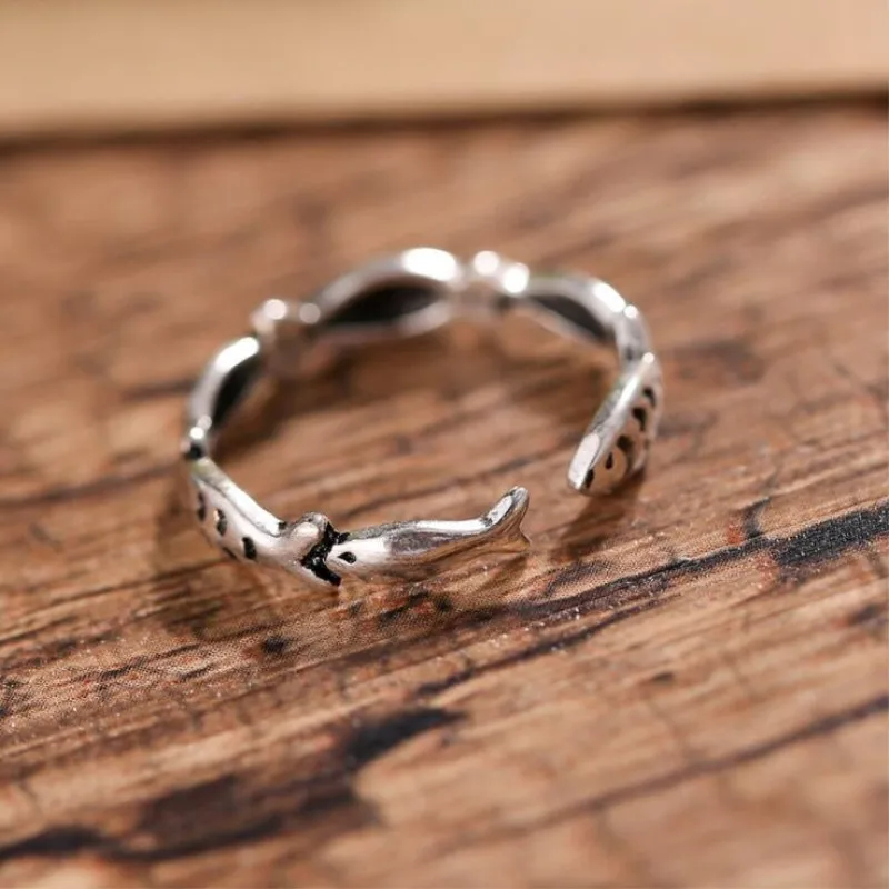 New Arrival Retro Personality 925 Sterling Silver Jewelry Simple Cute Fish Animal Thai Silver Exquisite Opening Rings R181