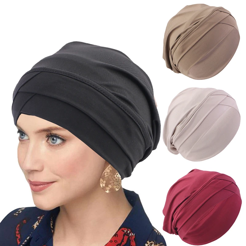 Effen Kleur Voorhoofd Kruis Tulband Pet Moslim Vrouwen Hijab Binnenste Hijab Caps Baotou Hoed Hoofddoek Onderdoek Motorkap Turbante Mujer