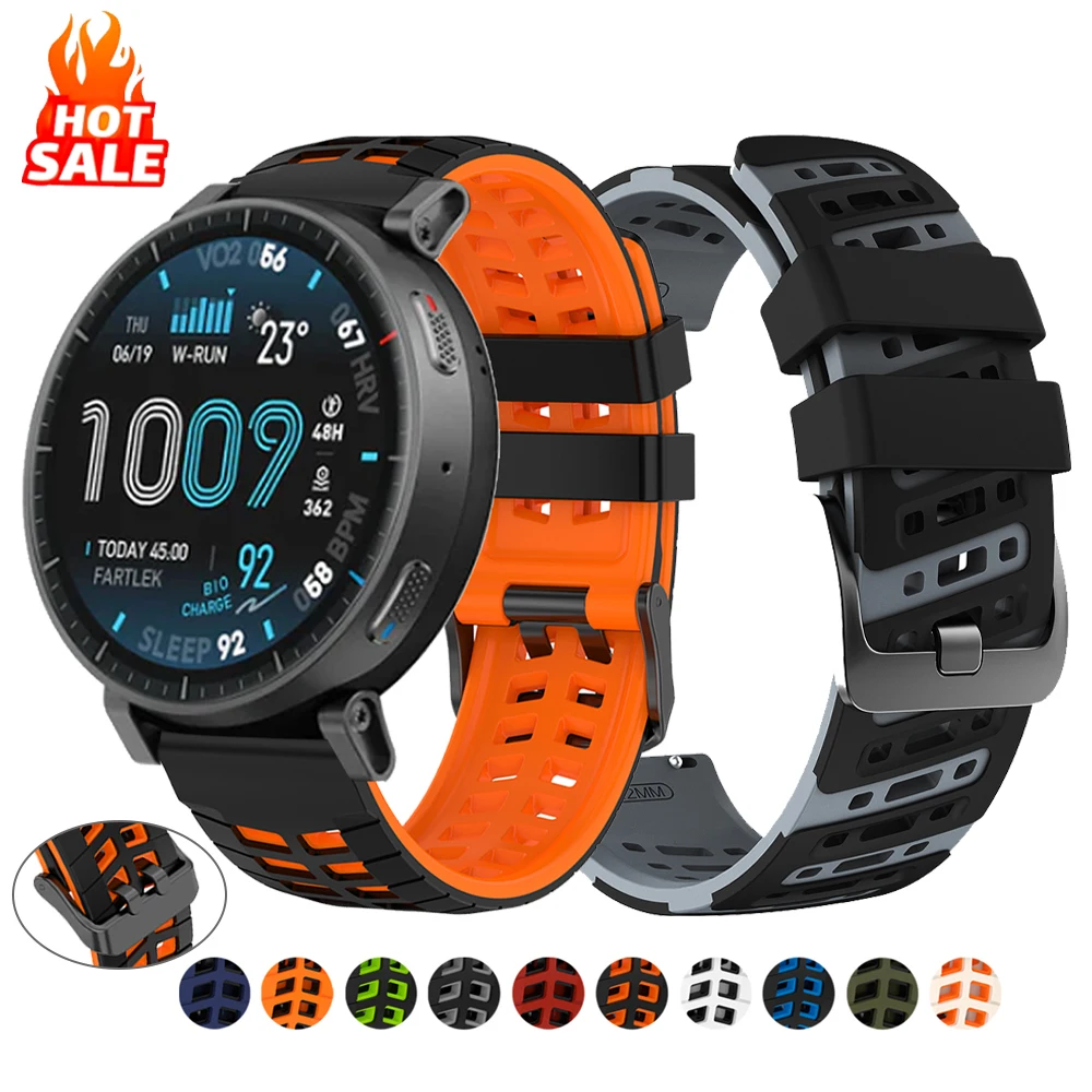 22mm Silicone Watch Band For Huami Amazfit Active Max 48mm BALANCE 2 3 BIP Max 6 5 Sports Breathable Bracelet Correa Replacement