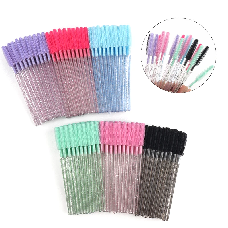50 Stück Glitzer-Kristall Wimpern-Silikonbürsten Wiederverwendbare Biegbare Wimpern- und Augenbrauenbürsten Schönheitssalon-Zubehör Make-up-Tools