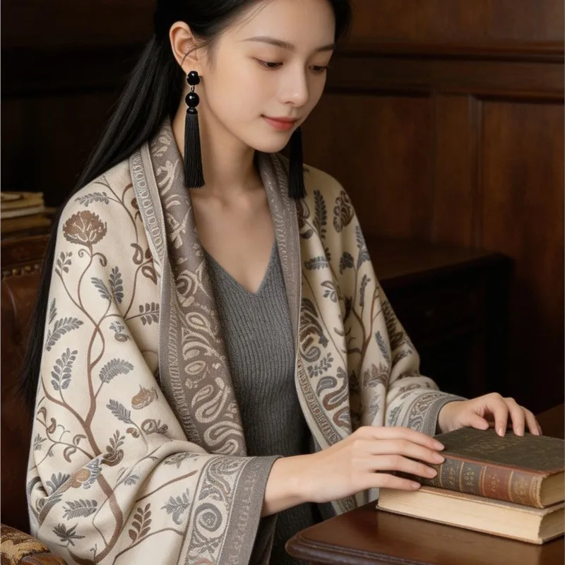 For air-conditioned rooms, a shawl is worn over a female summer flying motor vehicle blanket for warmth and sun protection