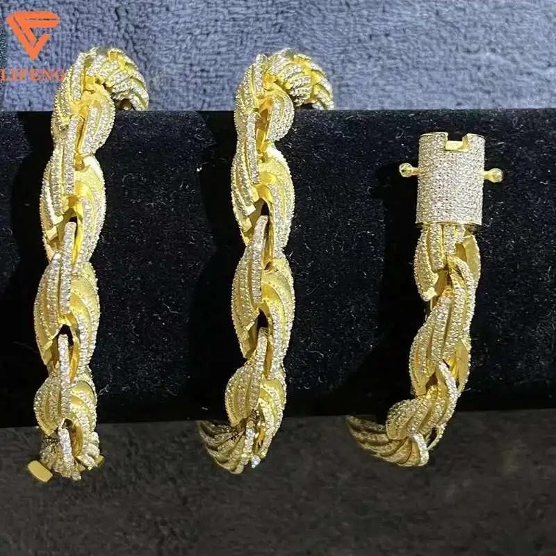 

10mm Hip Hop 18K Gold Rope Chain Iced Out 925 Sterling Silver VVS Moissanite Diamond Custom Necklace Charm Fine Jewelry for Men