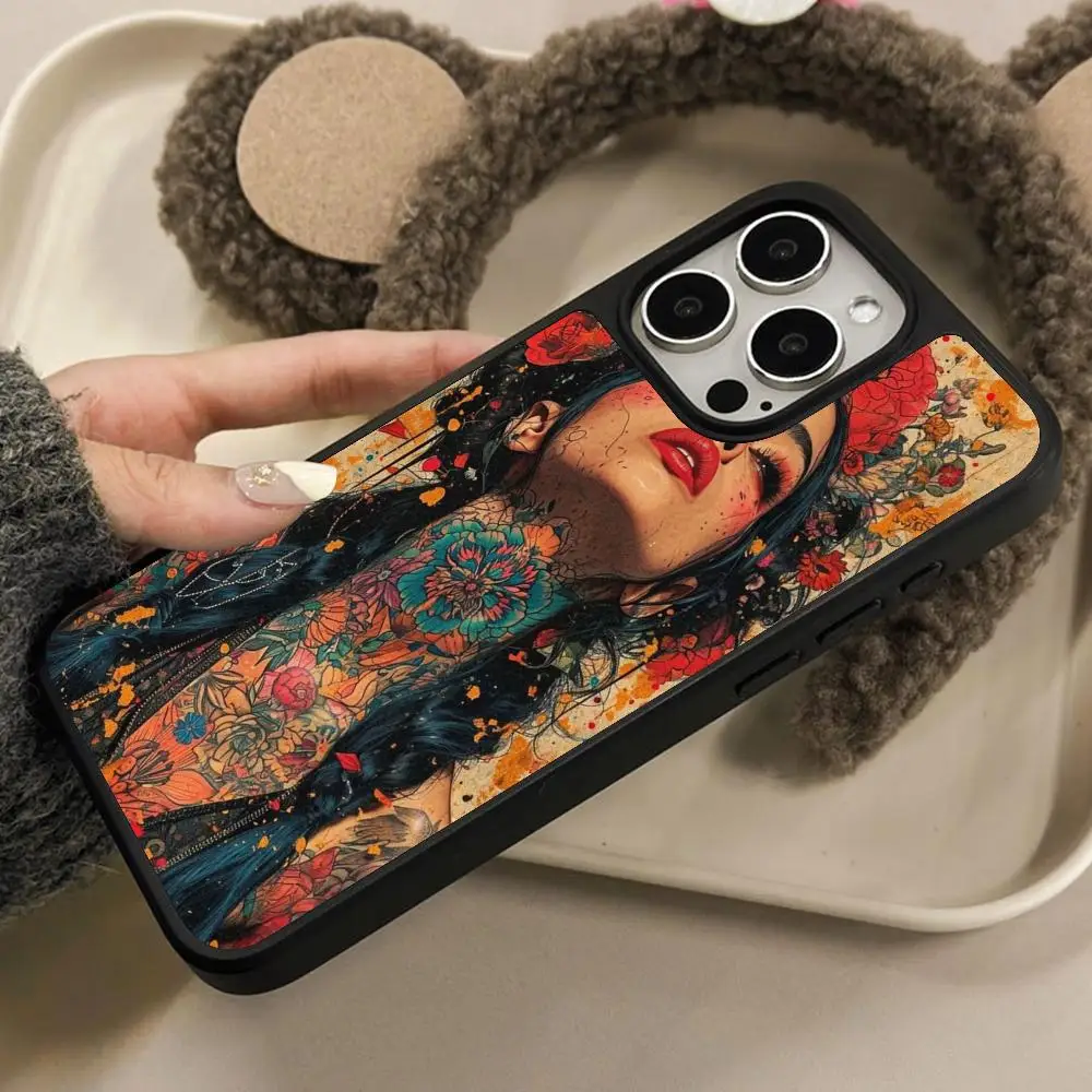 

Чехол для мобильного телефона с татуировкой в стиле ретро для iPhone 17, 16, 15, 14, 13, 12, 11 Air Pro Max Plus, цветной чехол с матовой поверхностью, роскошный чехол