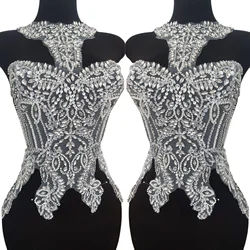 White Patches Hand Beaded Sew on Crystals Rhinestones Sequins Appliquess 3D Neck Chest Wedding Costumes Sewing For Carnival