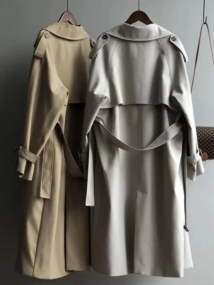 Windbreak Women's Mid Length Trench Coat Elegant British Style Versatile Drape Waist Cinched Fit Petite French Casual Overcoat