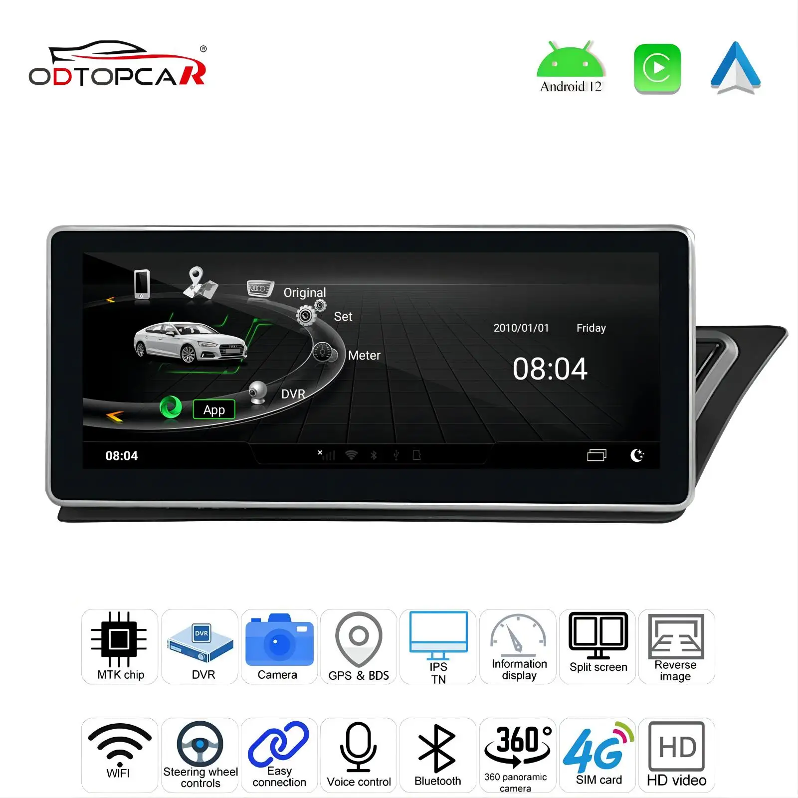 

ODTOPCAR Audi A5 (RHD) Touch Screen Upgrade 10.25 inch Android 13 System USB GPS Navigation Map Bluetooth Music