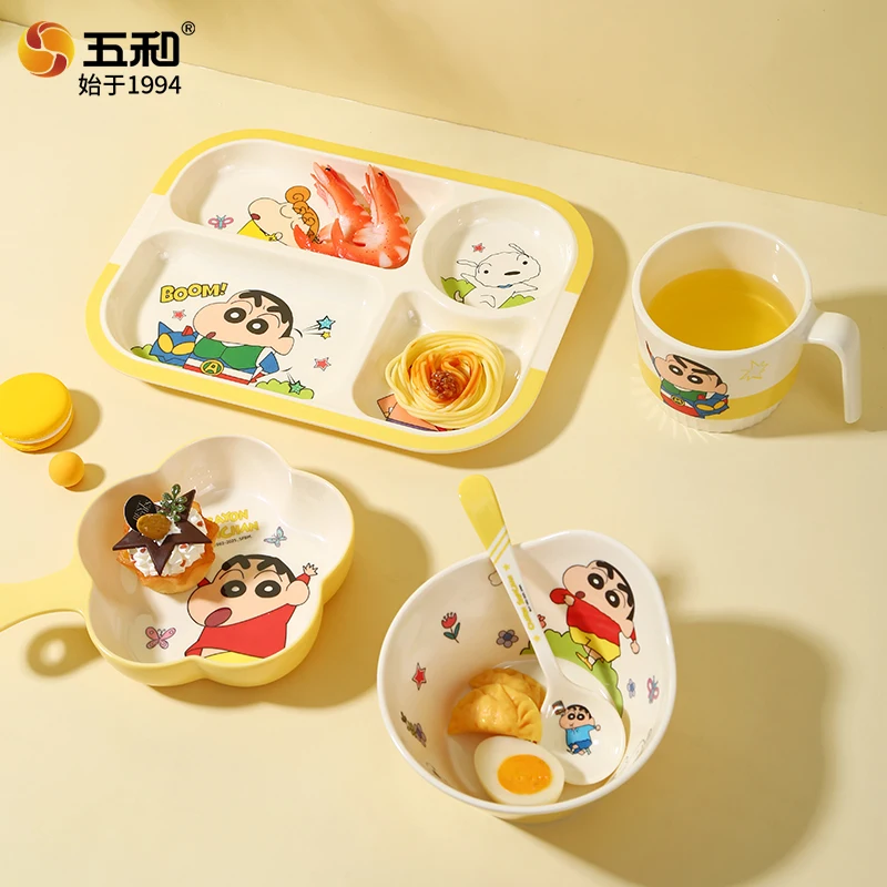Crayon Shin-chan Tableware Food Grade Anti-Fall Heat-Resistant Dinner Plates Kid Cartoon Bowl Water Cups Anime Merchandise Gift