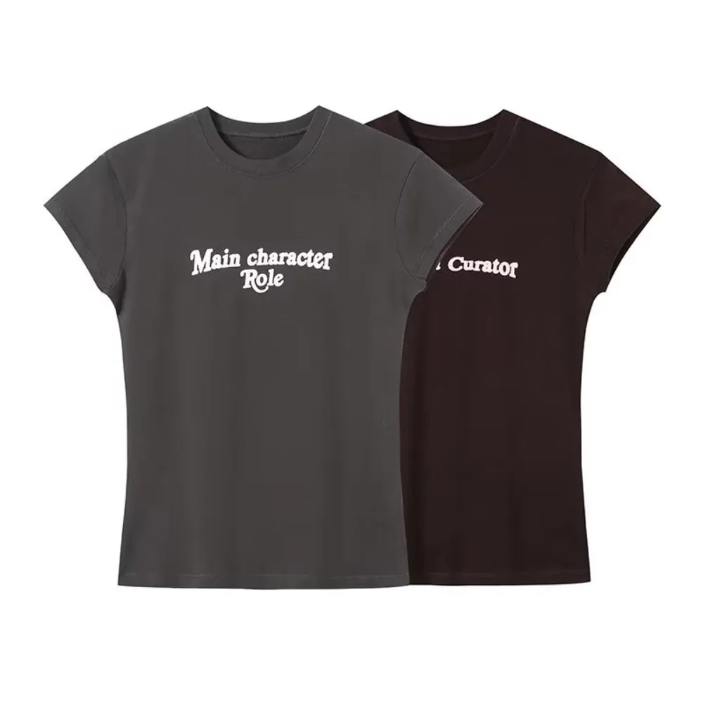 Summer Contrasting Text T-shirts for Women Comfy Casual Round Neck Dropped Armhole Sleeve Tees New in Slim Fit Printing T-shirts