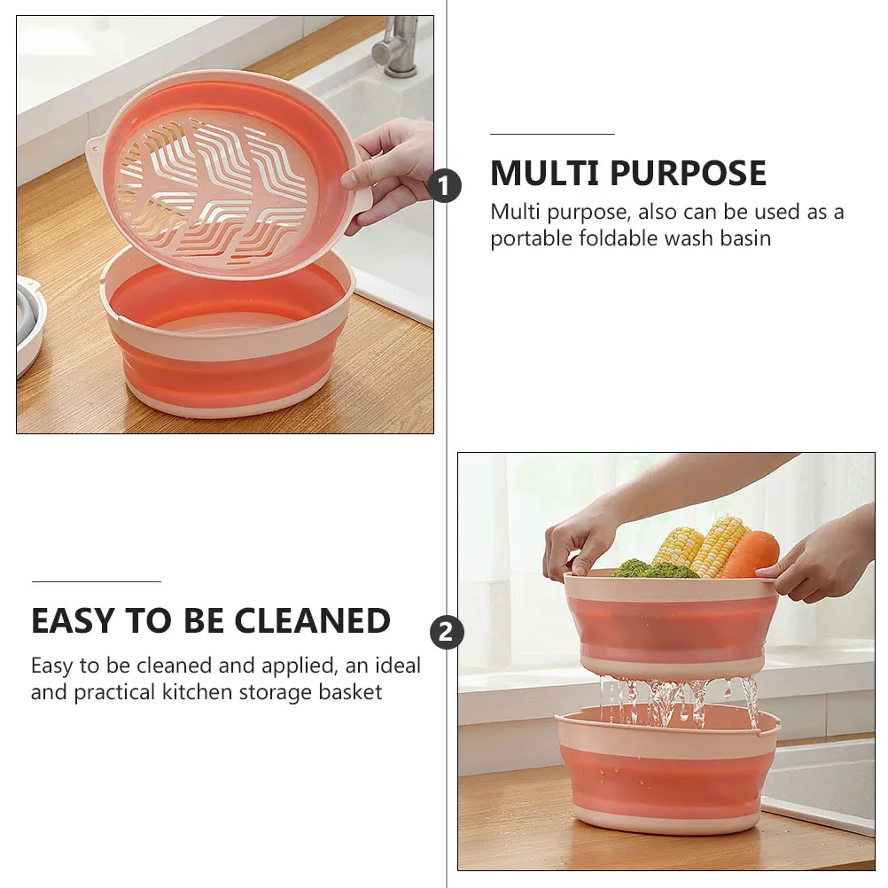 

1Pcs Foldable Double-Layer Multifunction Drain Basket Kitchen Storage Container Fruit Vegetable Washing Basket Plastic Strainer