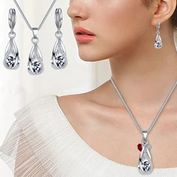 Classic Chic Melody Pendant Necklace & Earrings Set - Glittering Zircon Crystal Jewelry for Women