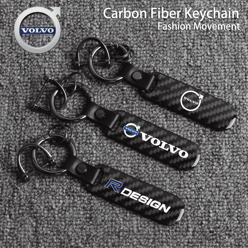 

For Volvo Car Keychain Keyring Carbon Fiber Auto Logo Key Pendant For Volvo XC90 V90 V60 XC60 V40 S80 S60 S90 C40 XC40 V70 XC70