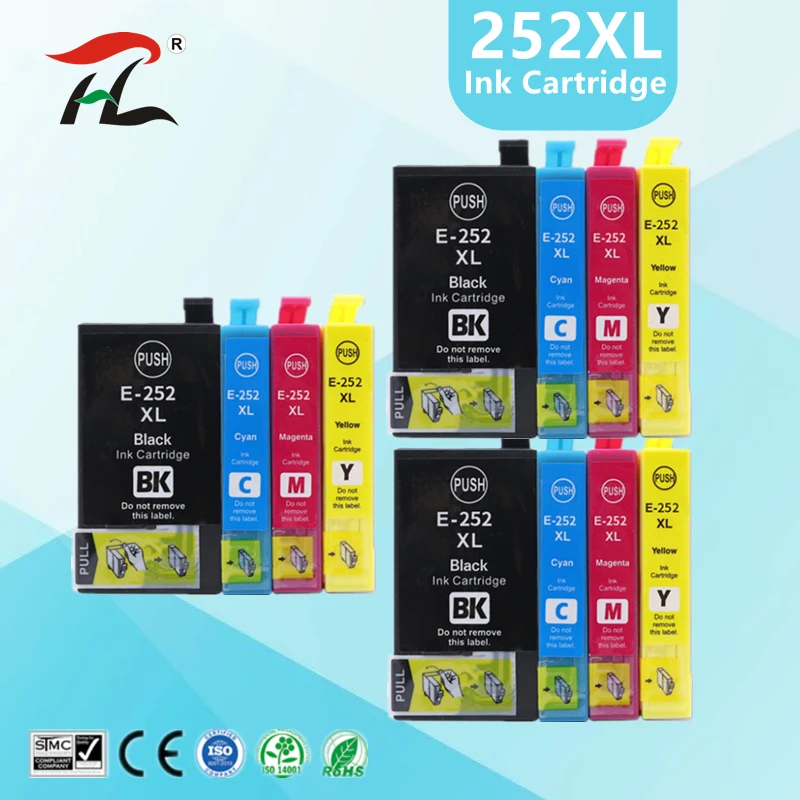 Compatible 252XL Ink Cartridge T252XL E-252XL 252 XL For Epson WorkForce WF-3620 3640 7110 7210 7610 7620 7710 7720 Printer