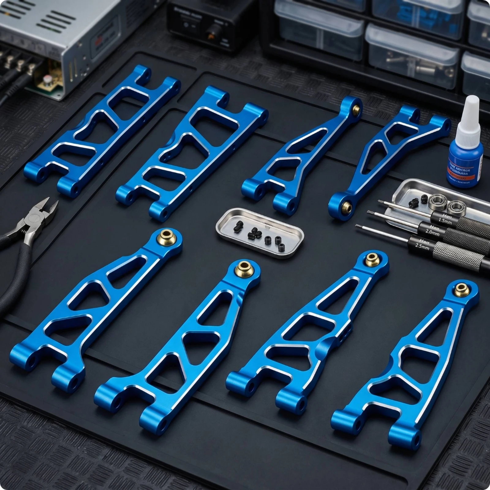 8 Pieces RC Damping Control Arms Machined RC Control Arms with Bushings Front Damping Arm Upgrade Parts Sturdy