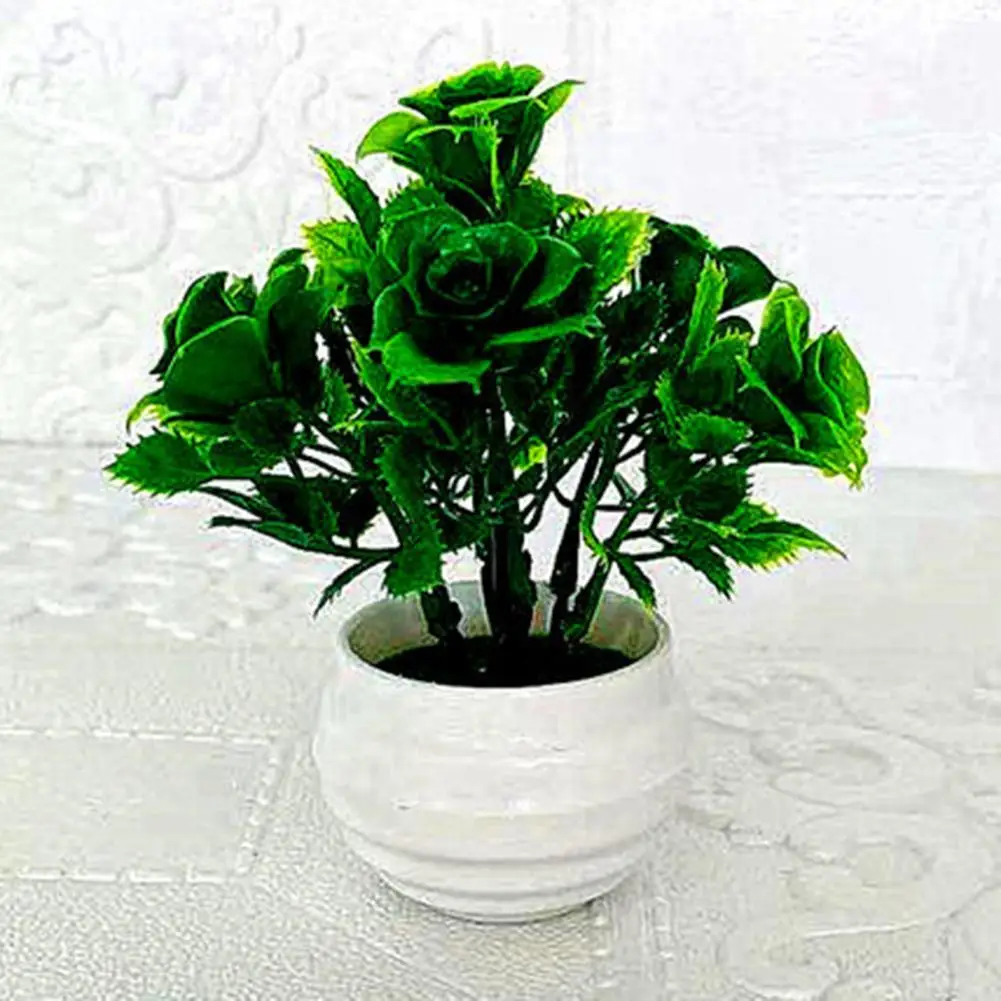Plastikowe sztuczne rośliny nie blaknąca symulacja Bonsai 1 zestaw sztuczne drzewko Bonsai chińska róża rośliny fałszywe Bonsai do dekoracji